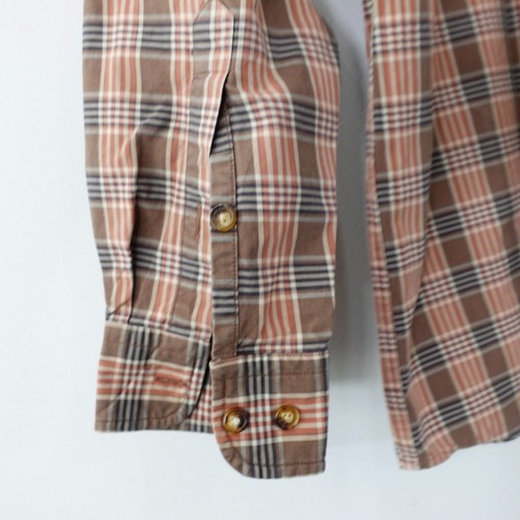 VINTAGE Orvis Shirts Men Medium Brown Plaid Button Down Cotton Tartan Casual L/S - Picture 7 of 10